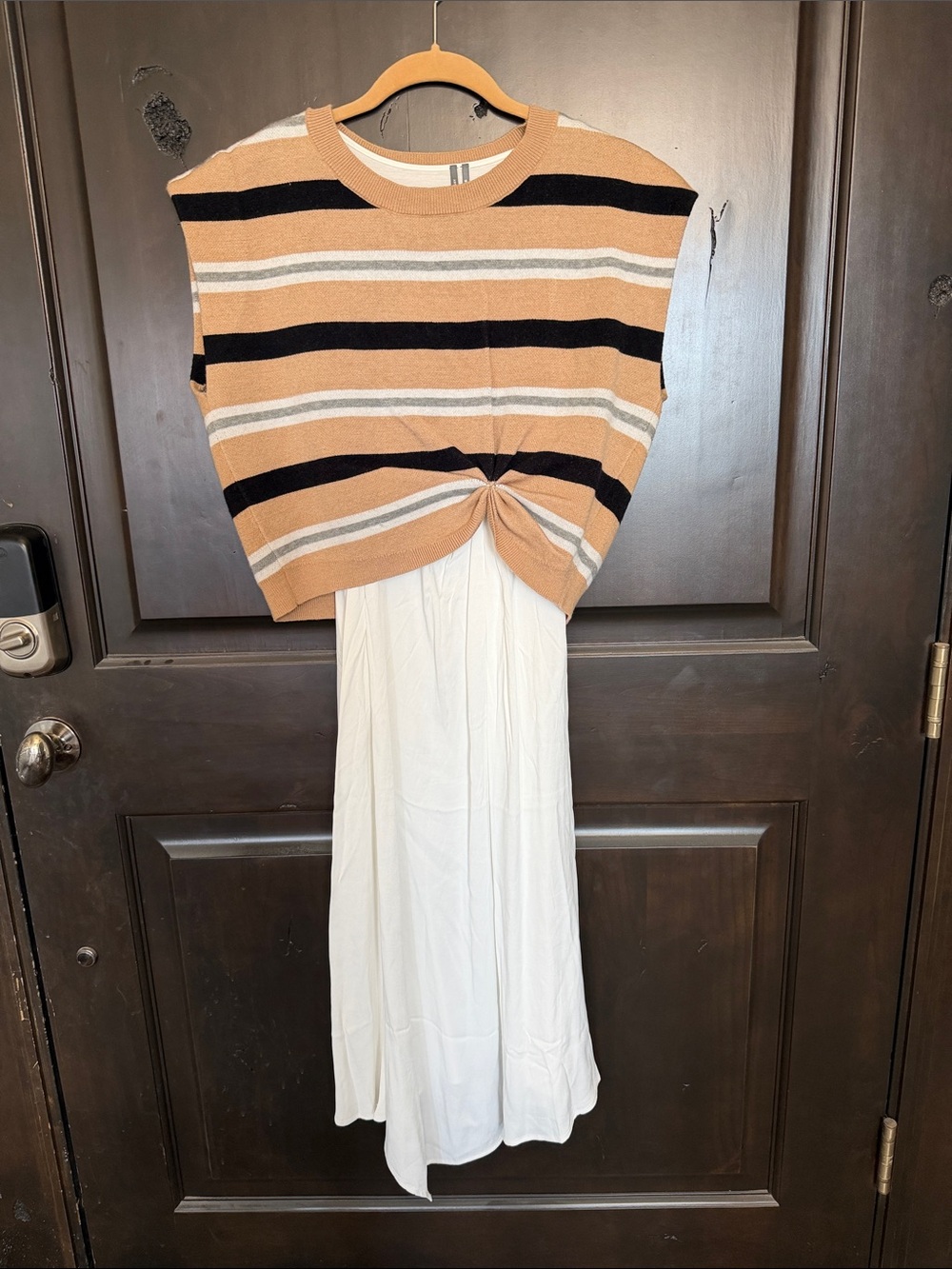 Anthropologie Striped Dress in Camel, Black & Cream Size Small Petite